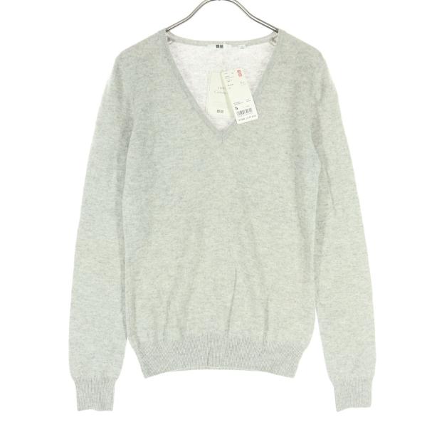 美品 UNIQLO ユニクロ カシミヤ 長袖 Vネック セーター S グレー レディース 古着 中古