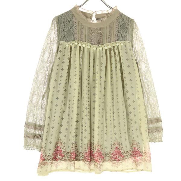 axes femme アクシーズファム 総柄 花柄 長袖 プルオーバー ブラウス M ベージュ レデ...