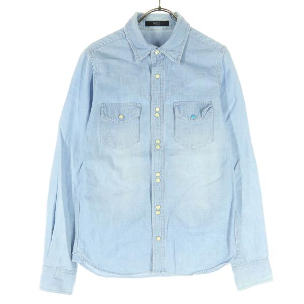 AZUL by moussy アズールバイマウジー バックプリント 長袖 デニムシャツ S ライトブ...