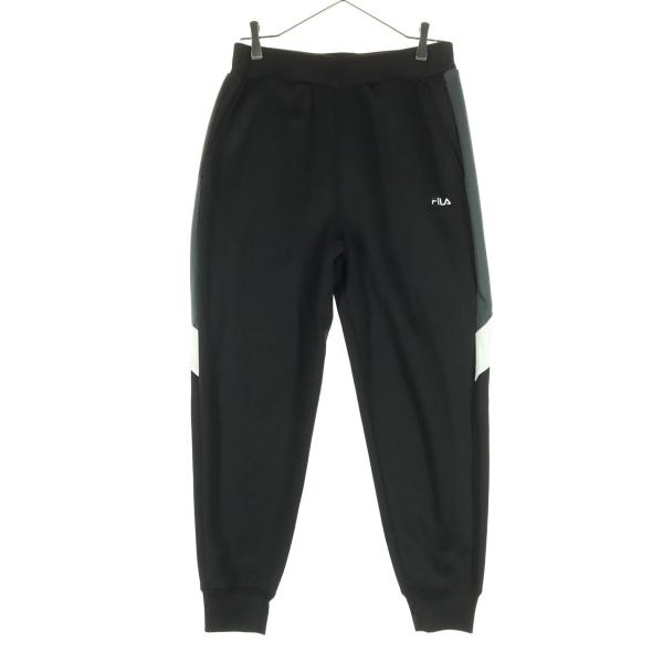 美品 FILA フィラ ワンポイントロゴ ロングジャージパンツ M ブラック メンズ 古着 中古