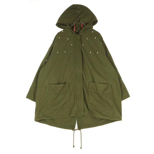 ZARA BASIC ザラベーシック ビジュー 長袖 ジップジャケット XS カーキ系 フーディ レ...