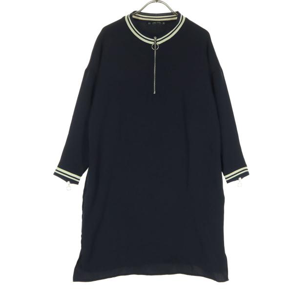 美品 ZARA BASIC ザラベーシック 長袖 ハーフジップ 膝丈ワンピース XS ブラック レデ...