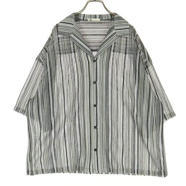 JaVa ジャバ ストライプ柄 半袖 オープンカラーシャツ L グレー メンズ 古着 中古
