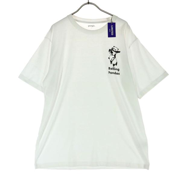 graniph グラニフ アニマル柄 半袖 Tシャツ L アイボリー パンダ メンズ 古着 中古