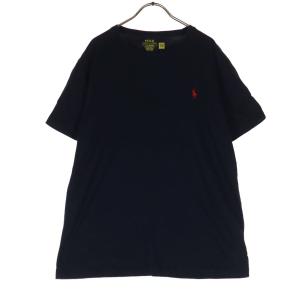 POLO ポロ コットン ワンポイントロゴ 半袖 クルーネック Tシャツ L ネイビー ラルフローレン メンズ 古着 中古