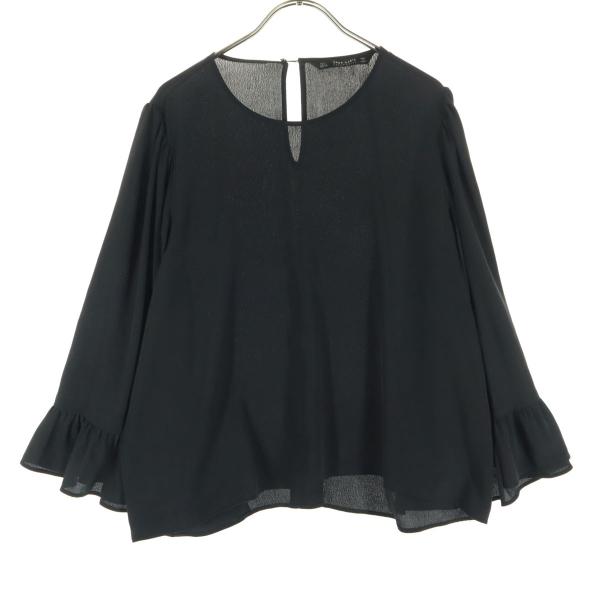 美品 ZARA BASIC ザラベーシック 長袖 ブラウス L ブラック フリル レディース 古着 ...
