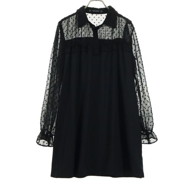 美品 ZARA BASIC ザラベーシック 長袖 ミニワンピース S ブラック シースルー レディー...