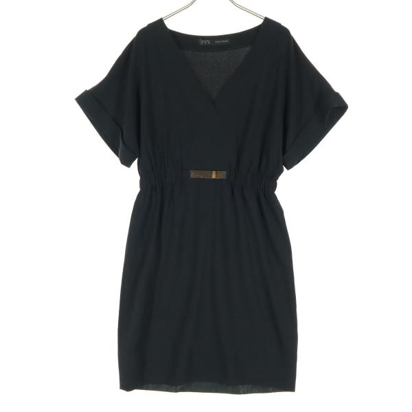 ZARA BASIC ザラベーシック 半袖 膝丈ワンピース XS ブラック レディース 古着 中古