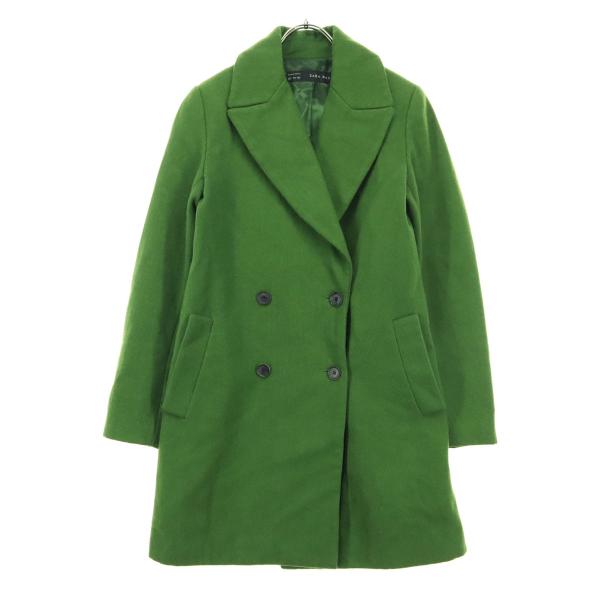 ZARA BASIC ザラベーシック 長袖 チェスターコート XS グリーン レディース 古着 中古
