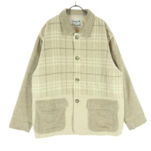 VAZIIE 日本製 チェック柄 長袖 ステンカラーコート 48 ベージュ メンズ 古着 中古