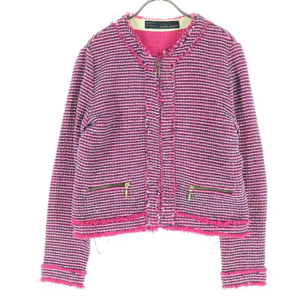 ZARA BASIC ザラベーシック ウール混 長袖 ノーカラージャケット L ピンク系 レディース...