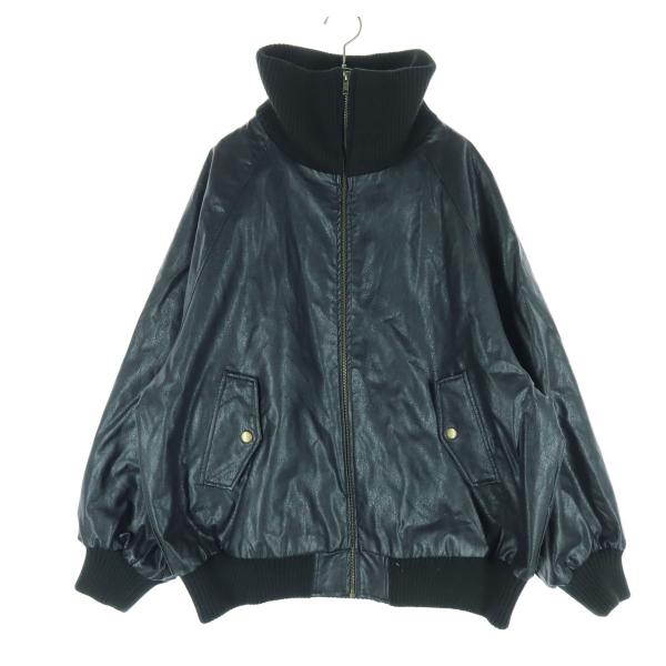 JaVa ジャバ 長袖 フェイクレザー リブ ブルゾン L ブラック メンズ 古着 中古