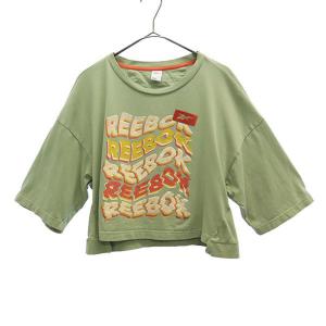 Reebok リーボック プリント 半袖 Tシャツ S グリーン レディース 古着 中古