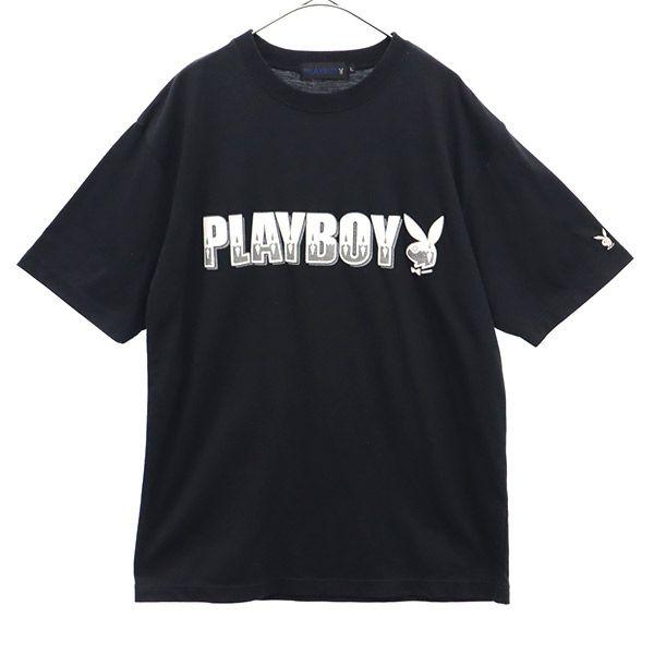 PLAYBOY プレイボーイ ロゴプリント 半袖 Tシャツ L ブラック メンズ 古着 中古