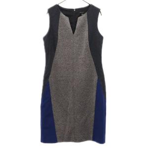 ANN TAYLOR アンテイラー ノースリーブ ワンピース 2 グレー×ネイビー レディース 古着 中古