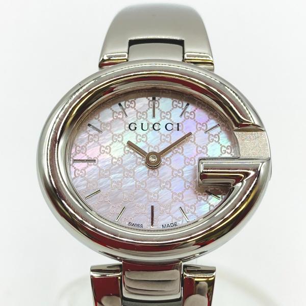 ◎◎ GUCCI グッチ バングルウォッチ GGロゴ 134.5 クォーツ ピンクシェル文字盤 レデ...