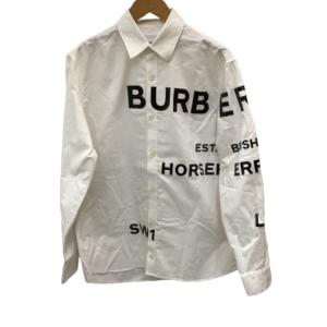 ♪♪ BURBERRY バーバリー メンズ シャツ ホースフェリー 黒ロゴプリント SIZE S ホワイト やや傷や汚れあり｜bigban