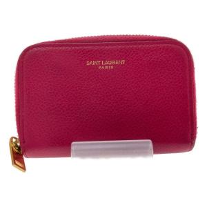 サンローラン SAINT LAURENT 三つ折り財布 型押しレザー ピンク レディース 送料無料【中古】 h31195a Yves Saint Laurent（イヴ・サンローラン） ロゴ 三つ折り 財布 レザー