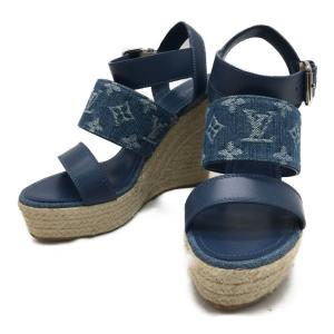 ルイヴィトン モノグラム デニム オープントゥ ウェッジソール サンダル38 LOUIS VUITTON（ルイ・ヴィトン） 新品同様 サンダル ウェッジソール