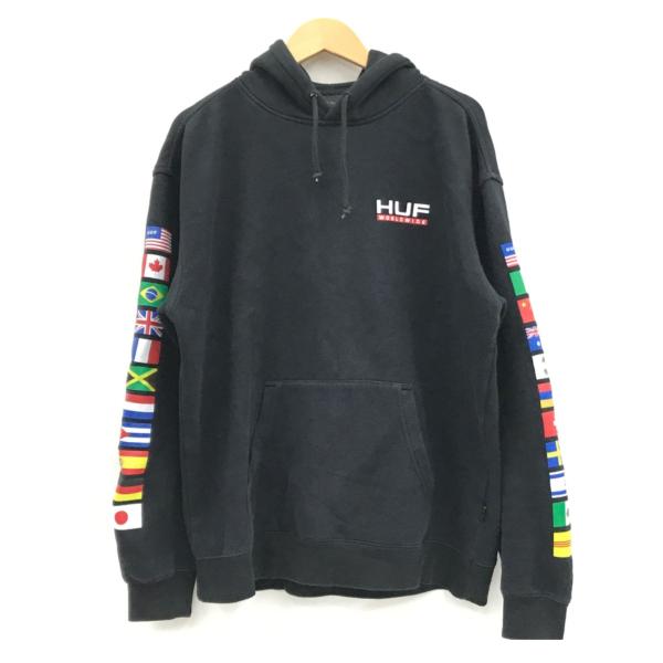 ▼▼ HUF FLAGS PULLOVER HOODIE 国旗 パーカー ブラック SIZE L や...