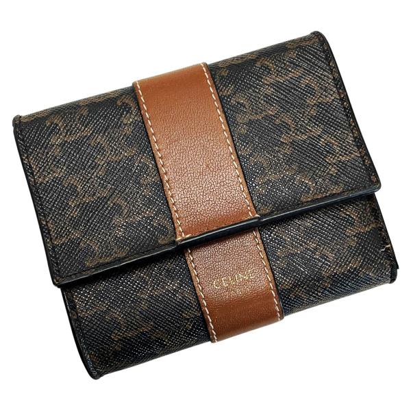 ☆☆ CELINE セリーヌ トリオンフ ブラウン 3つ折り財布 レディース ゴールド金具 傷や汚れ...