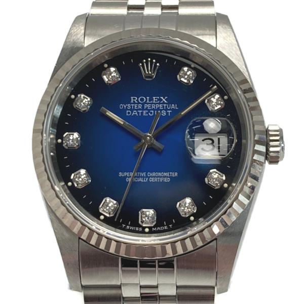 ☆☆ ROLEX ロレックス デイトジャスト S番 10Pダイヤ 16234G ブルー グラデ 自動...