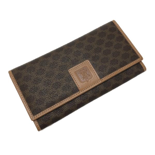 ☆☆ CELINE セリーヌ マカダム柄 二つ折り財布 がま口 ブラウン PVC×レザー 長財布 や...