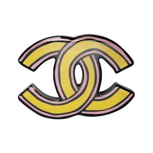 ☆☆ CHANEL シャネル 手書き風のココマーク D23A イエロー×ピンク ジュエリー アクセサリー ブローチ やや傷や汚れあり