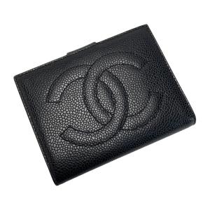 ☆☆ CHANEL シャネル ココマーク がま口 2つ折り財布 A13497 ブラック キャビアスキン ギャランティ有 やや傷や汚れあり