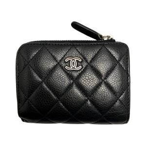 ☆☆ CHANEL シャネル マトラッセキャビアスキン ブラック シルバー金具 3つ折り財布 やや傷や汚れあり