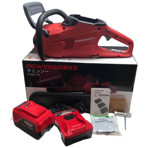 POWER WORKS チェーンソー PD48CS36 レッド 目立った傷や汚れなし