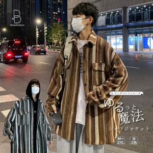 シャツジャケット 韓国 ファッション レトロ ストライプ柄 ロングスリーブ ボタンダウンシャツ 男女 シェア服 メンズ レディース ユニセックス 男女兼用 Ct A066 Ct03 メンズファッション Bigbangfellas 通販 Yahoo ショッピング