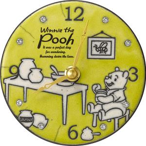 RHYTHM リズム クロック 掛け置き兼用時計 ザッカレラ イタリア製陶器枠 ディズニー プー イエロー ZC942MC33｜bigboys-c