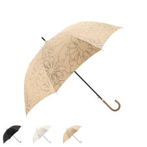 LANVIN ランバンオンブルー en Bleu 長傘 雨傘 レディース 60cm 耐風 軽量 手書きフラワー ブラック オフ ホワイト ベージュ 黒