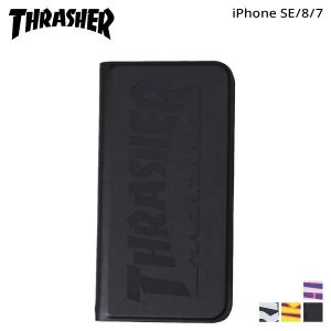 THRASHER スラッシャー iphone SE2 8 7 スマホケース メンズ レディース 手帳型 携帯 アイフォン ブラック ネイビー 黒 ネコポス可｜biget