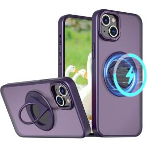 iPhone 15 ジャケット型 ケース 強化ガラス+タッチペン付き 360度回転 リング付き 超軽...