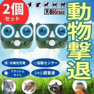 最新式　2個セット　猫よけ　鳥よけ　犬よけ　超音波　ソーラー充電　動物撃退　害獣撃退　猫撃退　犬除け　猫除け　鳥除け　フラッシュライト糞被害　ねこよけ｜biggrass