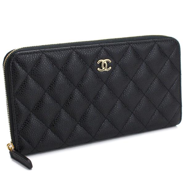 シャネル CHANEL 財布 キャビアスキン マトラッセ ラウンドファスナー 長財布 AP0242 ...