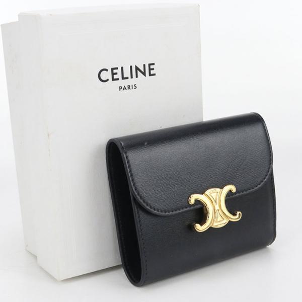 中古良品 CELINE セリーヌ 三折財布 10D783DPV.38NO スモール フラップウォレッ...