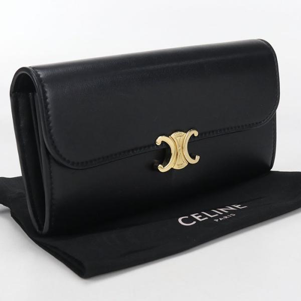 中古良品 CELINE セリーヌ 長財布二折 ラージウォレット トリオンフ レディース ブラック