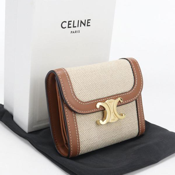 中古良品 CELINE セリーヌ 三つ折り財布 スモールフラップウォレット トリオンフ レディース ...