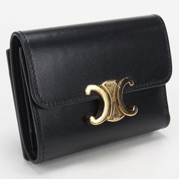 中古良品 CELINE セリーヌ 三つ折り財布 コイン入れ付コンパクトウォレット トリオンフ レディ...