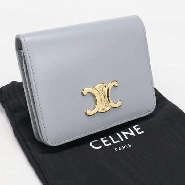 中古良品 CELINE セリーヌ 二つ折り財布 トリオンフ レディース ブルー