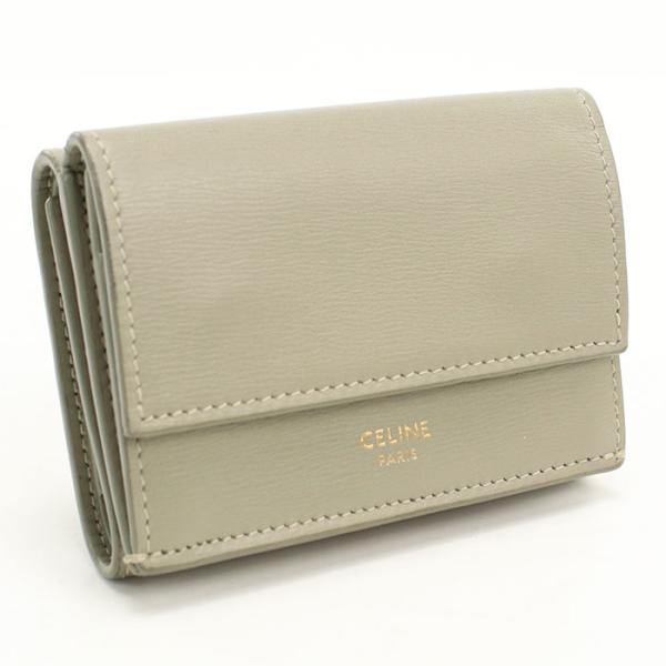 中古良品 CELINE セリーヌ 三つ折り財布 トリフォールドウォレット レディース グレー