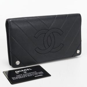 中古良品 CHANEL シャネル 長財布二折 レディース ブラック