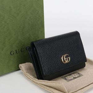 中古良品 GUCCI グッチ 三つ折り財布 ミディアムウォレット GGマーモント レディース ブラック