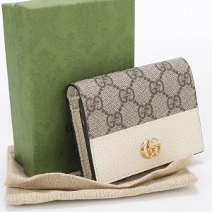 中古・未使用 GUCCI グッチ 二つ折り財布 658610 バイカラー カードケース ウォレット ダブルG レディース ベージュ