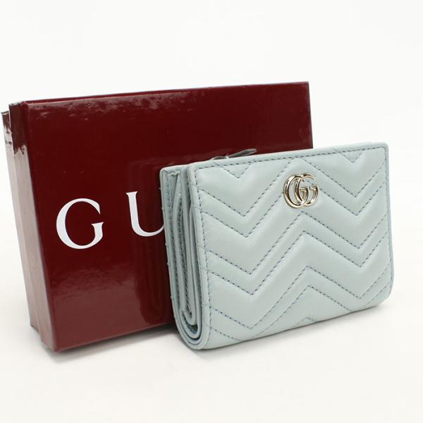 中古良品 GUCCI グッチ 二つ折り財布 773427 ダブルG ウォレット GGマーモント レデ...