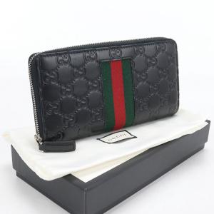 中古良品 GUCCI グッチ 長財布ラウンドファスナー 408831 グッチシマ メンズ ブラック