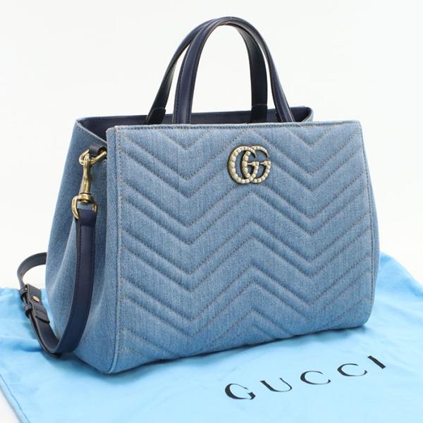 中古美品 GUCCI グッチ トートバッグ 448054 2WAY GGマーモント レディース ブル...